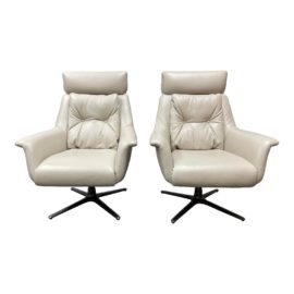Jason Furniture Ivory Bonded Leather Swivel Arm Chair - a Pair. Original Retail: $2,800.00