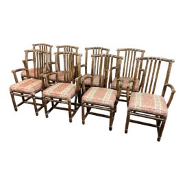 McGuire Furniture Host Bamboo + Leather Dining Chairs, Set of Eight