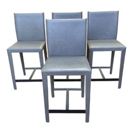 Crate & Barrel Folio Stone Grey Top-Grain Leather Counter Stool, Allure - Set of Four. Original Price: $1,999