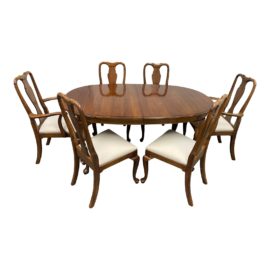 Kling Colonial Chippendale Queen Anne Style Extension Table + Six Chairs Set