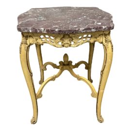 Mid 20th Century French Base + Marble Top Side Table