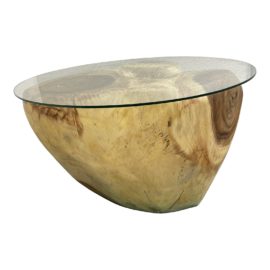 H. D. Buttercup Solid Wood Glass Top Side Table