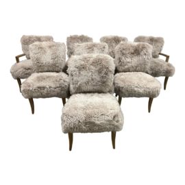Restoration Hardware Adele Sheepskin, Dove Dining Chairs - Set of Eight. Original Price: $11,672