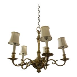 Late 20th Century Five Arm Light Polish Brass Chandelier