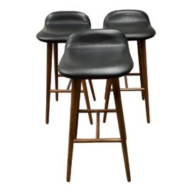 West Elm Boulder Black Leather Walnut Barstools - Set of Three. Original Price: $897