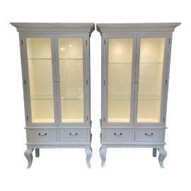 Custom Design Hickory French Neo-Classical Display Cabinets - a Pair. Original Price: $3,600