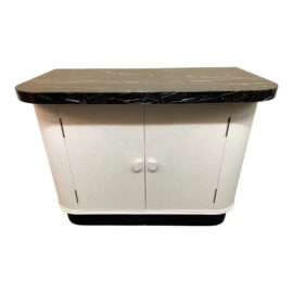 Mid 20th Century Custom Marble Top White Rattan Bar Cabinet