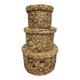 NEW Roost Nesting Basket Weave Hyacinth Lidded Boxes - Set of Three. Original Price: $175