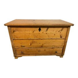 Antique Pine Storage Trunk + Drawer, Romania