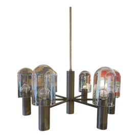 Stuart Barnes for Robert Long 12 Light Oil Bronze + Glass Dome Chandelier