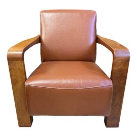 Evolution Furniture Leather + Wood Arm Lounge Chair