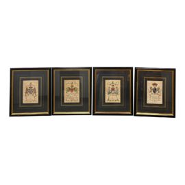 Mid 20th Century Belgium Coat of Arms, Hand Watercolored - Set of Four