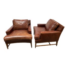 Henredon Acquisitions Leather Arm Chairs, a Pair