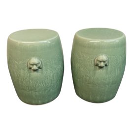 Late 20th Century Asian Celadon Ceramic Garden Stools