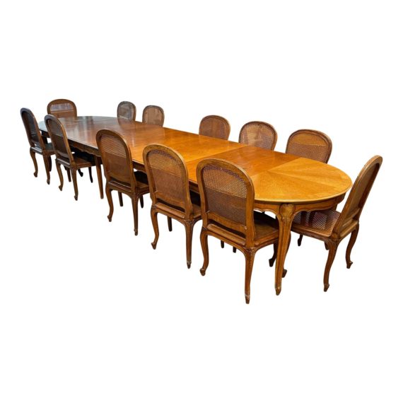 vintage-european-pear-wood-extension-table-twelve-caned-side-chairs-set-3829