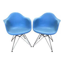 Design Within Reach Herman Miller Eames Polypropylene Light Blue Arm Chairs - a Pair. Original Price: $990