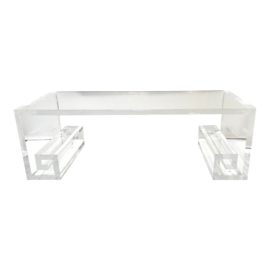 Thick Lucite Greek Key Inspired Cocktail Table. Original Price: $4,500