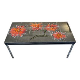 Mid 20th Century Ceramic Tile + Chrome Coffee Table