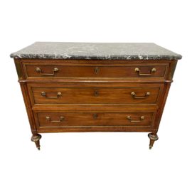 Early 20th Century French Provincial 3 Drawer Deco Marble Top Dresser
