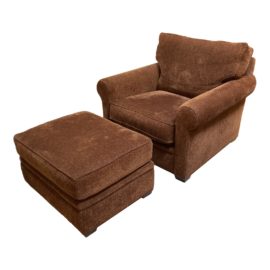 RC Furniture Brown Chenille Arm Chair + Ottoman