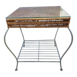 1990's Wicker & Metal Shelf Side Table