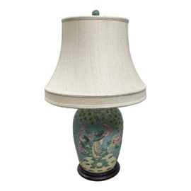 Late 20th Century Teal Ceramic Peacock Table Lamp