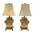 Late 20th Century Hollywood Regency Beige Enamel + Polished Brass Urn Table Lamps - a Pair