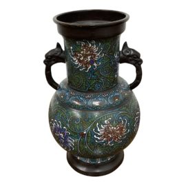 Antique Sloan Miyasato Champlve Floral Vase. Original Price: $3,800