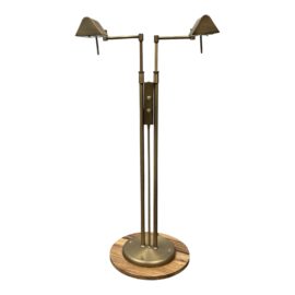 Late 20th Century Brushed Brass Double Pharmacy Floor Lamp