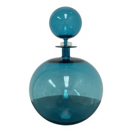 Joe Cariati Handblown Steel Blue Low Round Petite Decanter. Original Price: $595