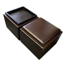Crate & Barrel Leather Storage Ottomans + Trays - a Pair