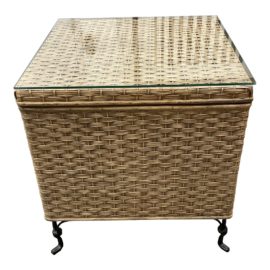 Late 20th Century Wicker & Metal Trunk Side Table