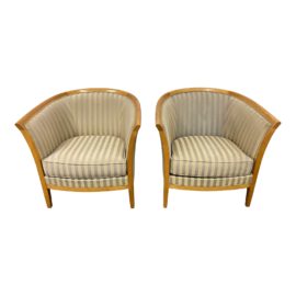 Circa 1990s Bernhardt Furniture Barrel Arm Chairs - a Pair. Original Price: $4,000