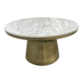 West Elm Marble Top Gilt Pedestal Table. Original Price: $700