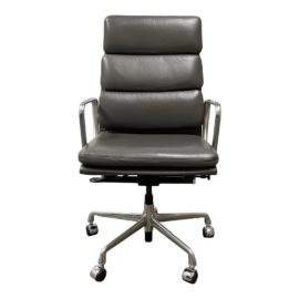 Design Within Reach Herman Miller Eames Soft Grey Leather Pad Chair. Original Price: $3,290