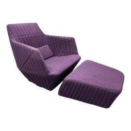 Ligne Roset R. & E. Bouroullec Purple Facett Swivelling Armchair & Ottoman. Original Price: $5,785