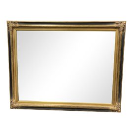 Late 20th Century Traditional Black + Gold Finish Wall Mirror