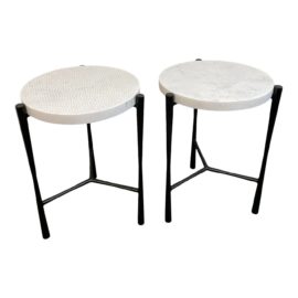 Early 21st Century Custom Design Etched Quartz End Tables, a Pair