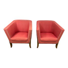 A. Rudin Jay Jeffers Custom Red Wool Fabric No. 858 Arm Chairs