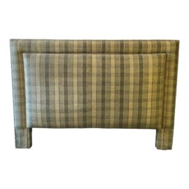California King Custom Hollywood Regency Green Plaid Headboard