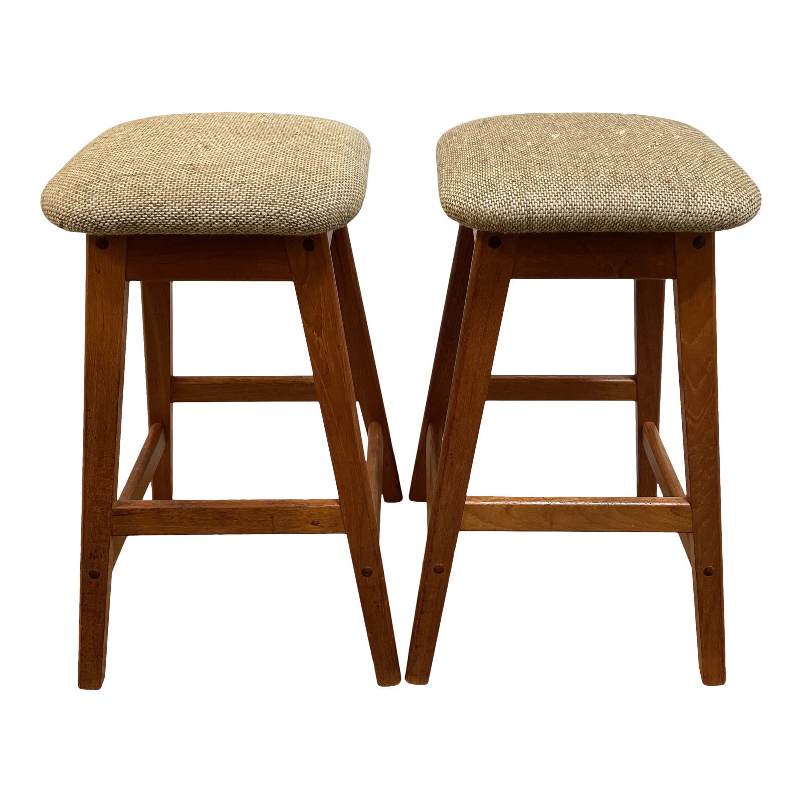 Danish Modern Vamdrup Stolefabrik Teak + Linen Counter Stool - a
