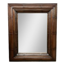 Late 20th Century Leather + Rattan Mirror