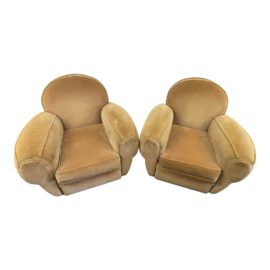Mid 20th Century Velvet Swivel Club Chairs, a Pair
