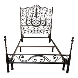Queen Size Custom Red + Bronze Wrought Iron Bedframe