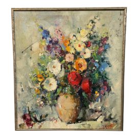 Late 20th Century Floral Still Life Oil Painting, Framed + Signed