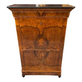 Early 20th Century Tiger Flame Marble Top Secretary Armoire. Original Price: $8,000