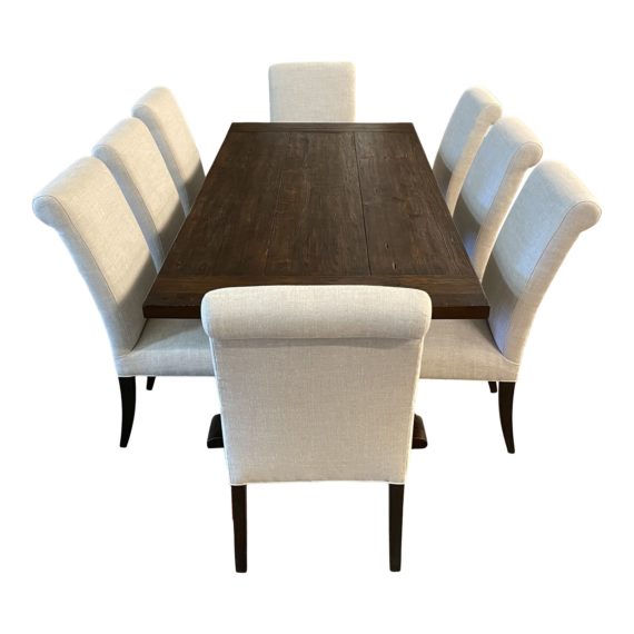 restoration-hardware-extension-dining-table-set-of-eight-hudson-rollback-dining-chairs-set-2729