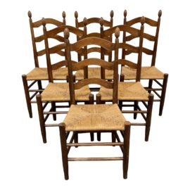 19th Century Ladderback Rush Seat Dining Chairs, a Set of Six