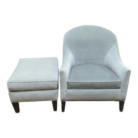 Ethan Allen Grace Velvet Arm Chair + Ottoman