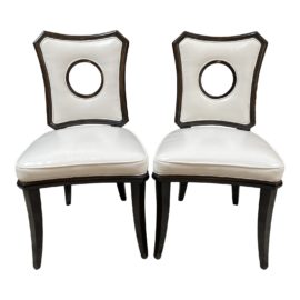 City C Studio Wood + Faux Leather Chairs, a Pair. Original Price: $2,000